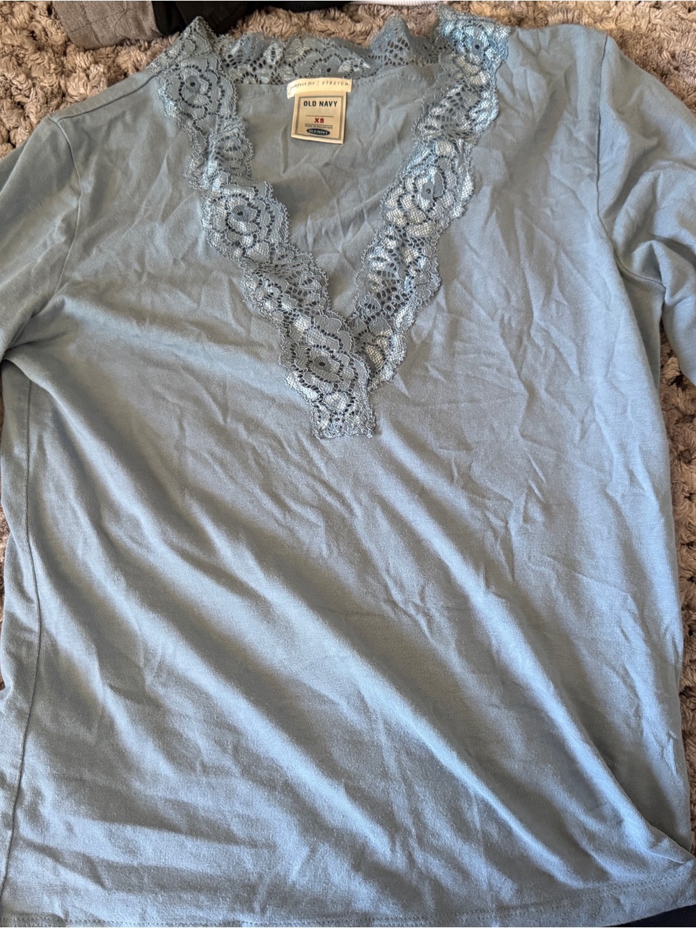 Old Navy Dusty Blue Lace-Trim V-Neck Top
